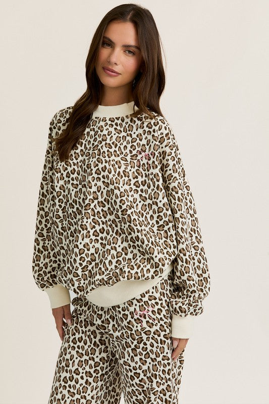 Cheetah girlies loungewear with embroidery oversized set