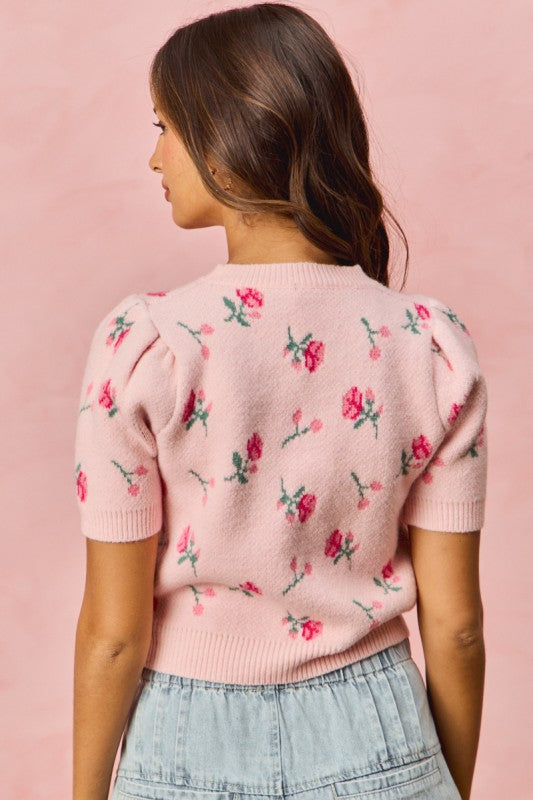 Floral Puff Sleeves Sweater Top