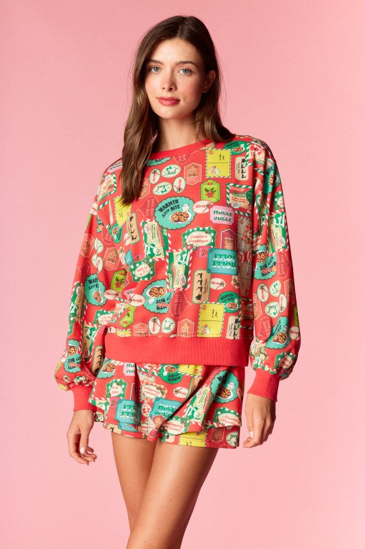 Holiday Label Sweatshirt and Shorts Set