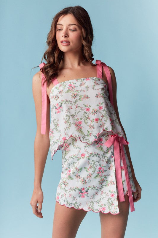 Floral Scallop-Trim Camisole & Skort Set Pre Order