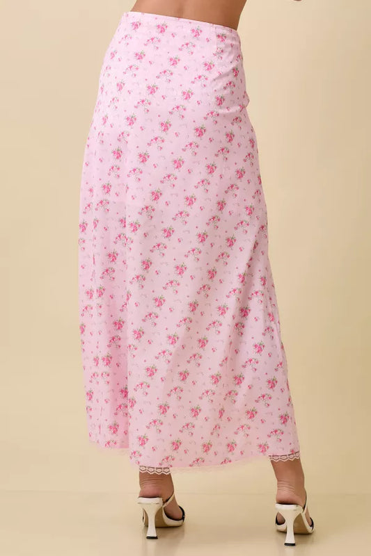 Spinkess Satin Floral Midi Skirt