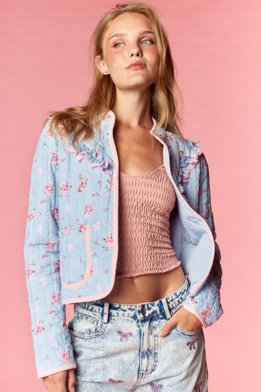 Floral Quilted Ruffle Jacket