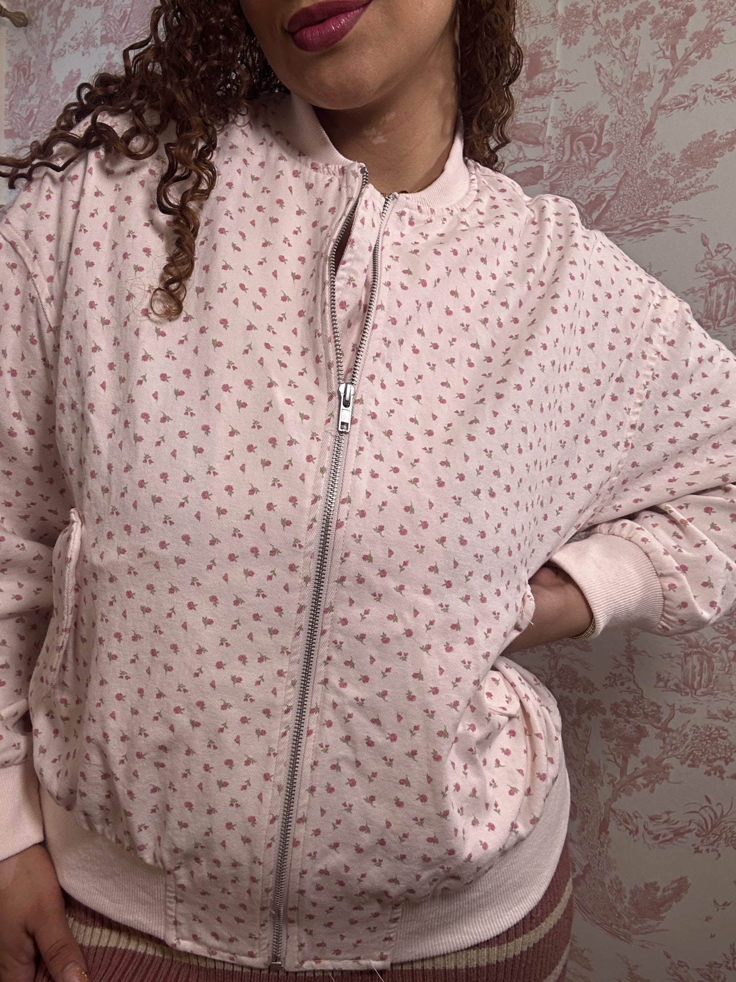 Princeton Girl Oversized Cotton Pink Bomber Jacket