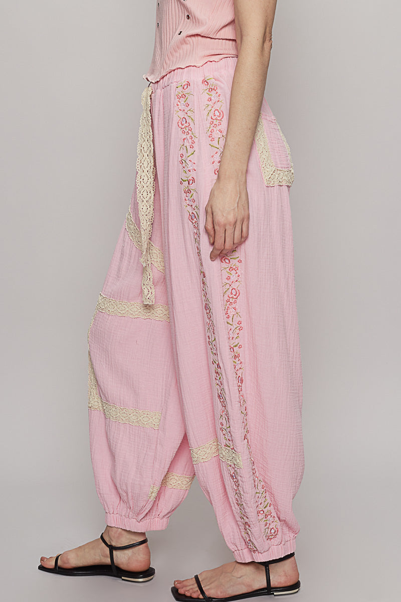 The Florette Pink Embroidery Pants