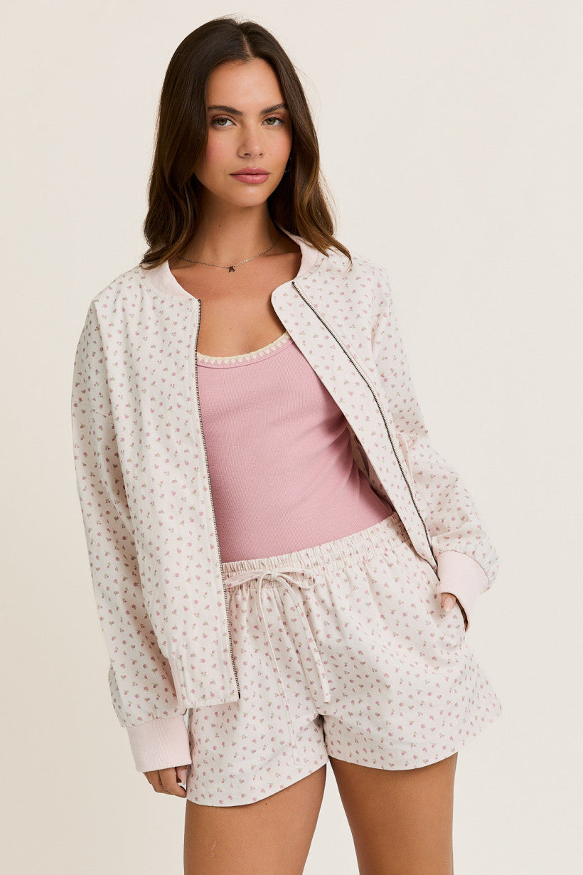 Princeton Girl Oversized Cotton Pink Bomber Jacket