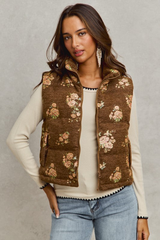 Floral Jacquard High Neck Vest
