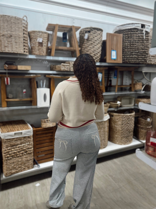 Lovely Nomad Bow Embroidered Back Pocket Wide Pants Cotton Blend