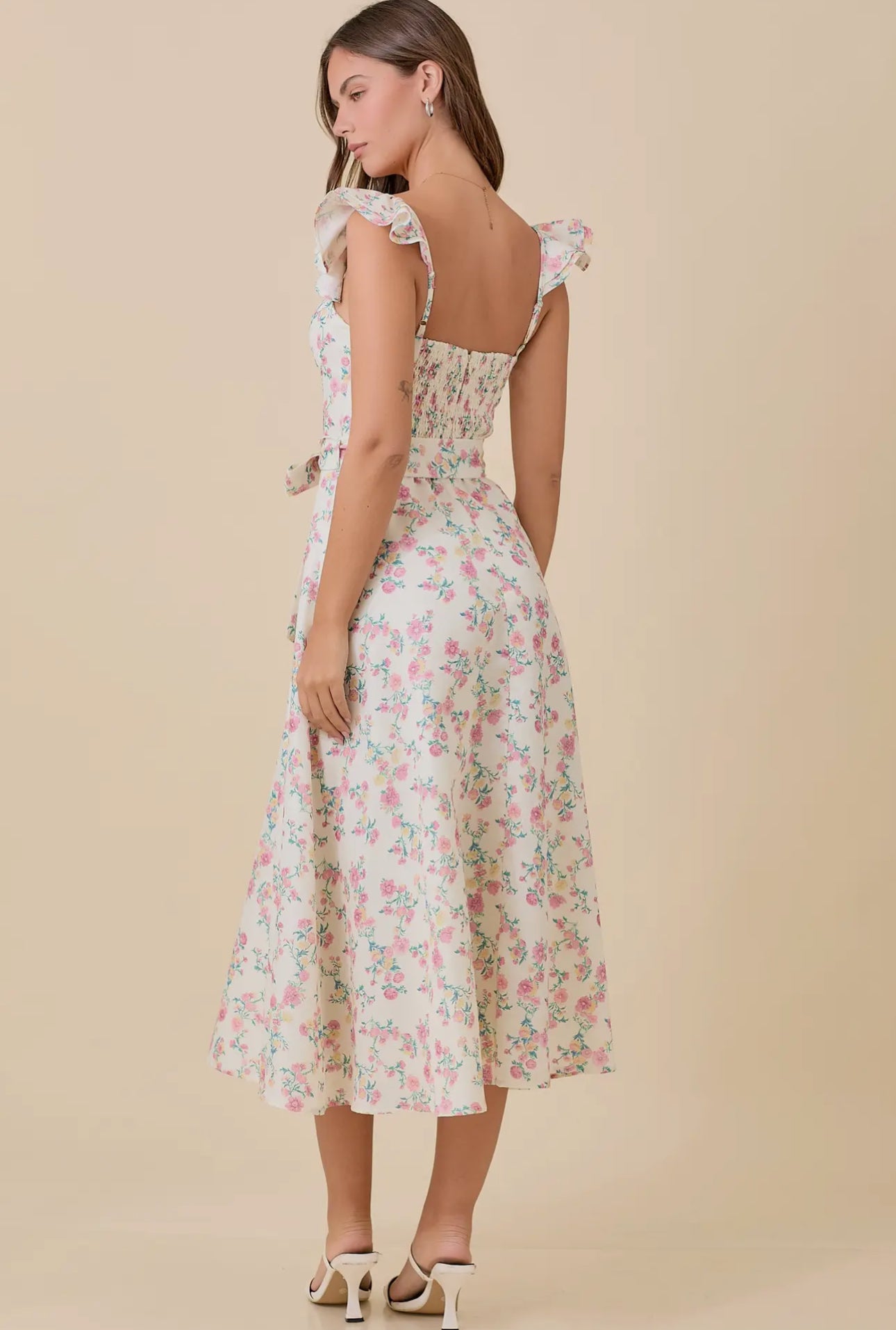 FairyGod Flutter Dress Floral Printed Midi Dress