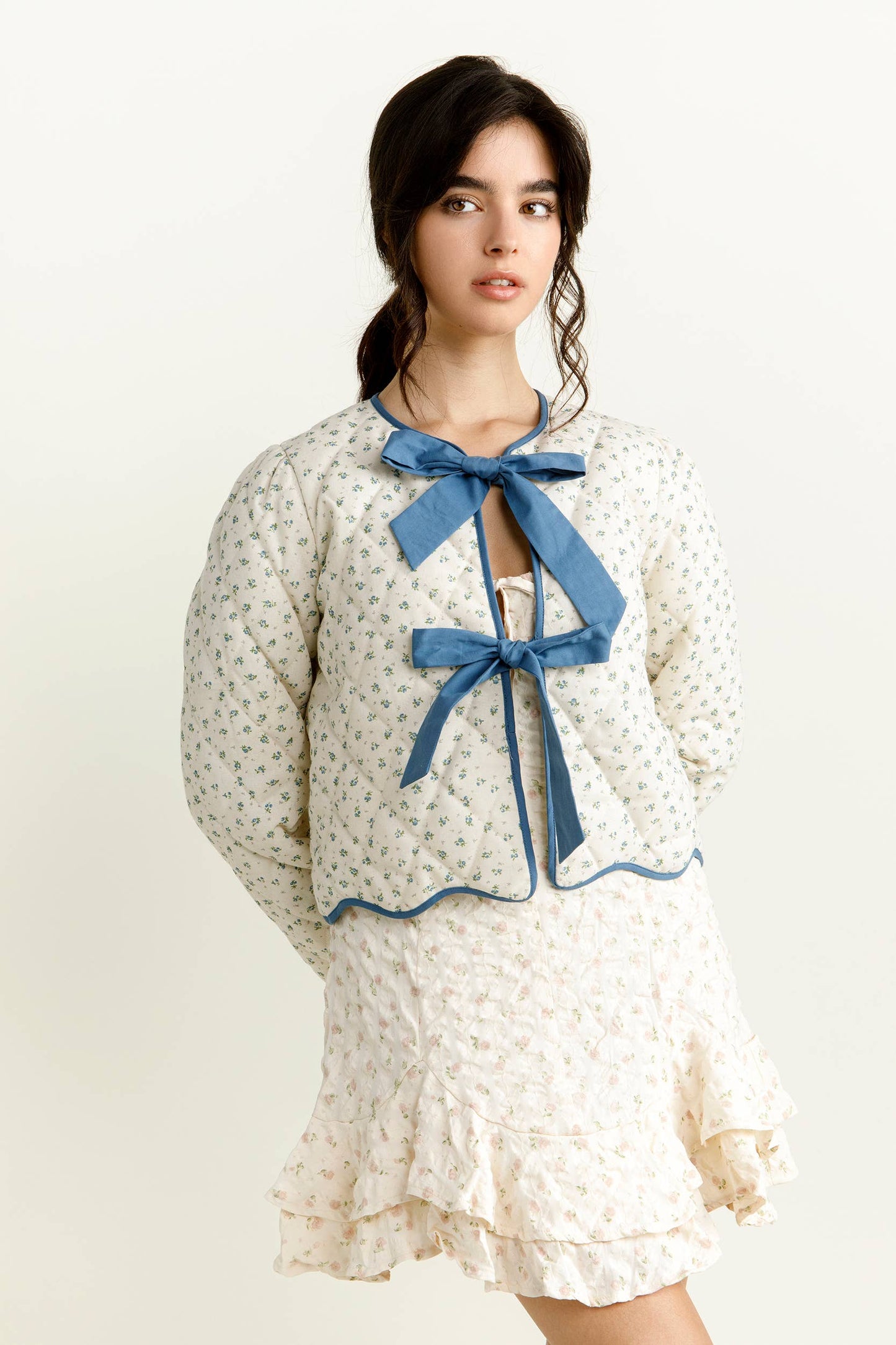 Dear Mia Floral Quilted Bow Jacket