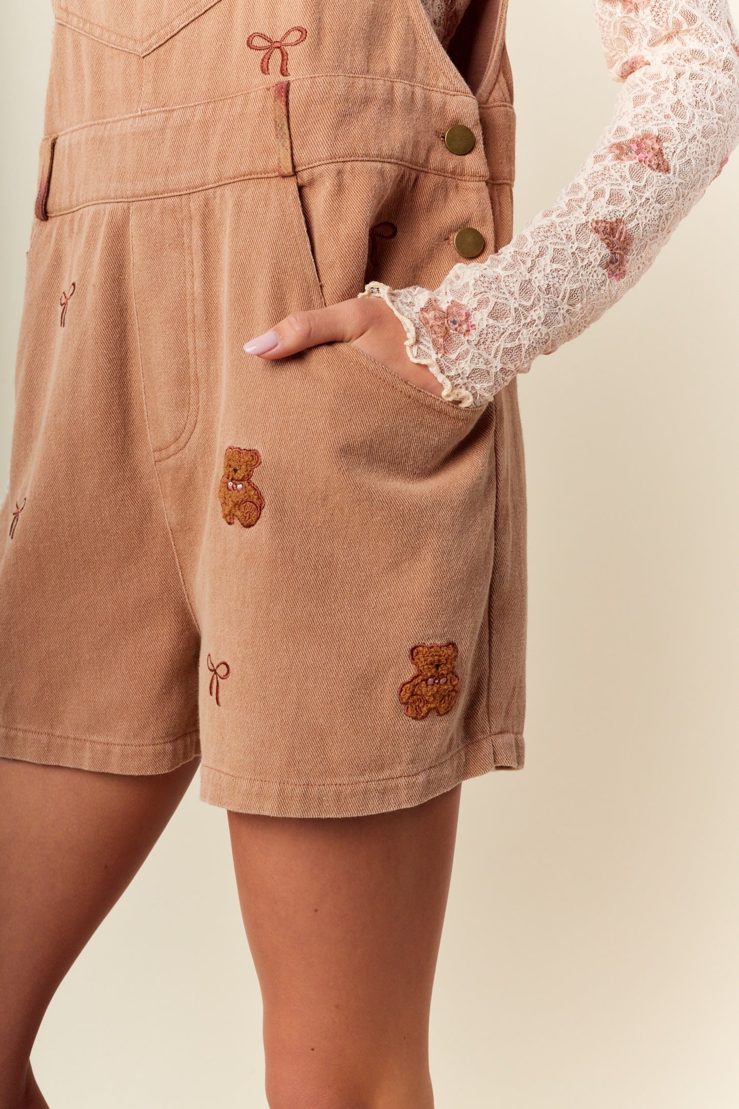 Sweet Dreams Embroidery Overall Shorts