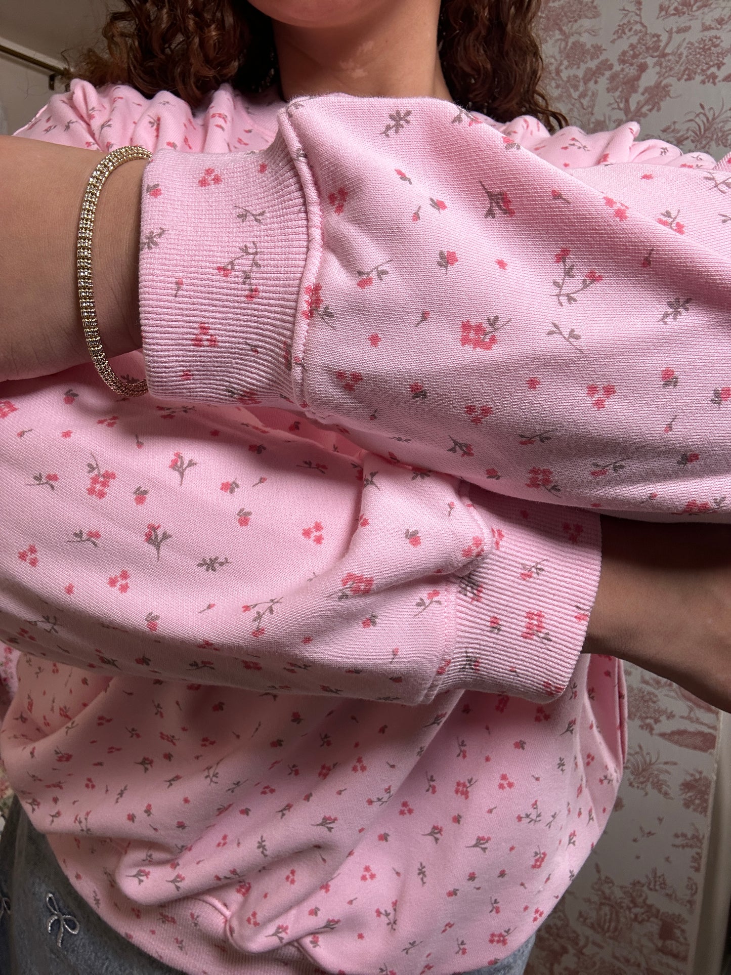 Ditsy Pink Palace Crew Neck Ditsy Floral Printed Oversized Sweatshirt