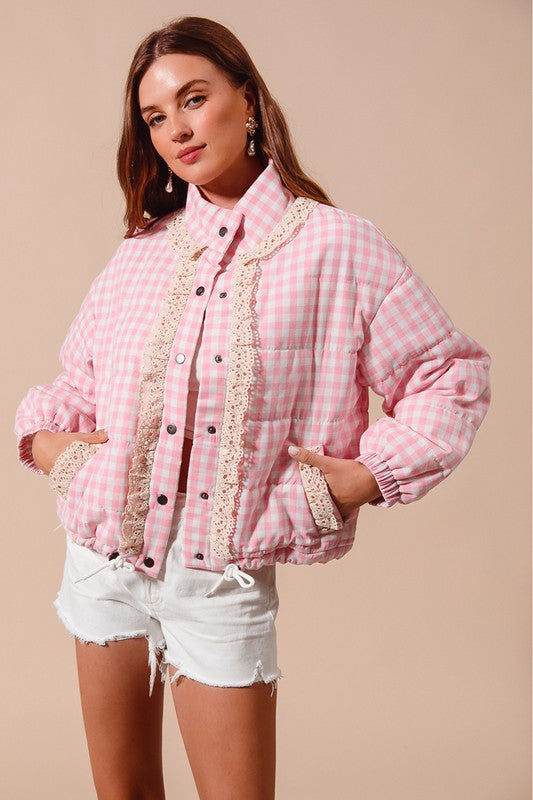 Sweet and Pinky Gingham Puffy Jacket