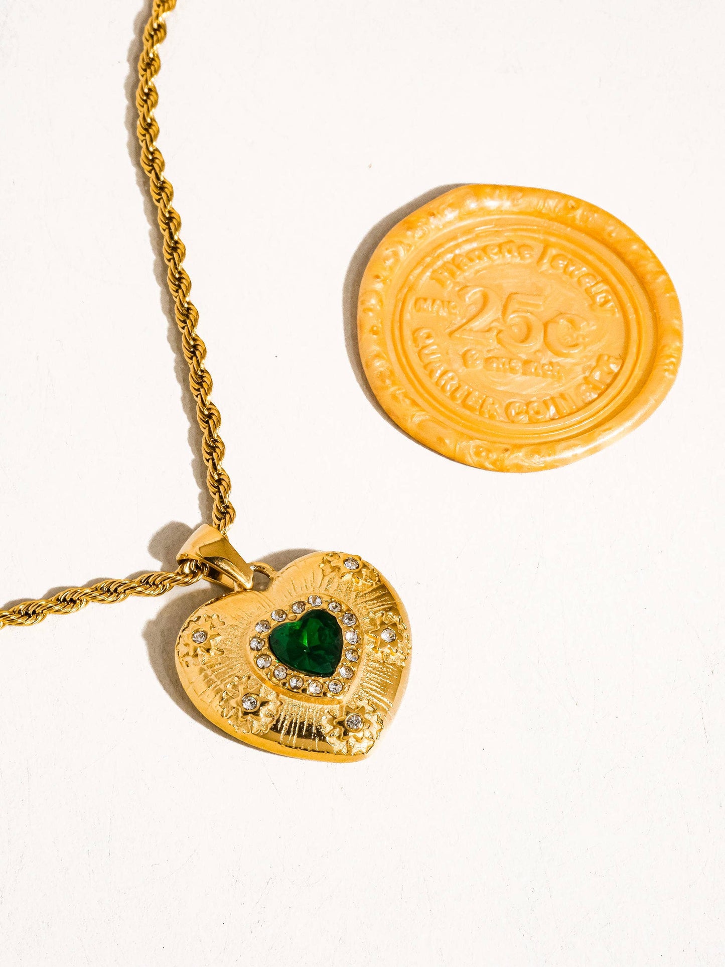 Jennisse 18K Gold Plated Non-Tarnish Green CZ Heart Necklace