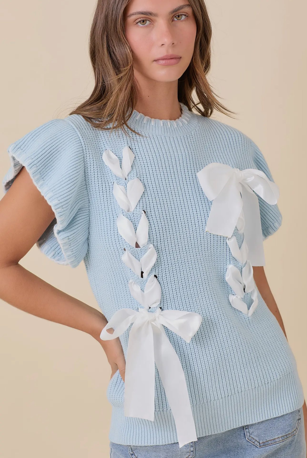 Oh Cupid! Blue Sweater Knit Top