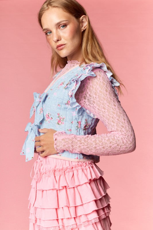 Pastel Rose Blue Ruffle Vest