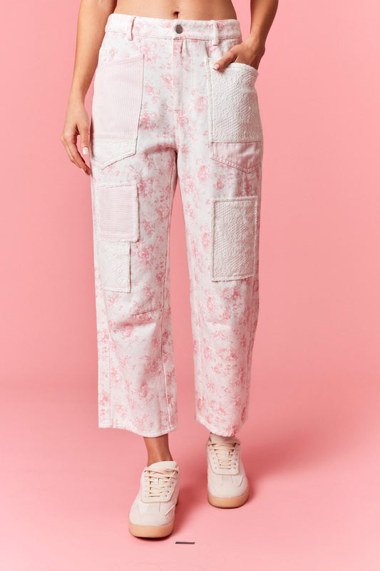 Floral Barrel Pants Pink