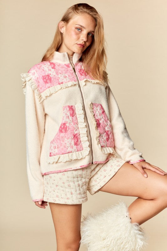 Patchwork Ruffle Fleece Jacket