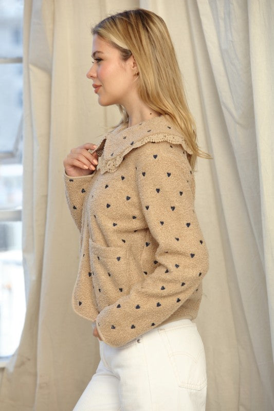 Sherpa With Heart Embroidery Jacket