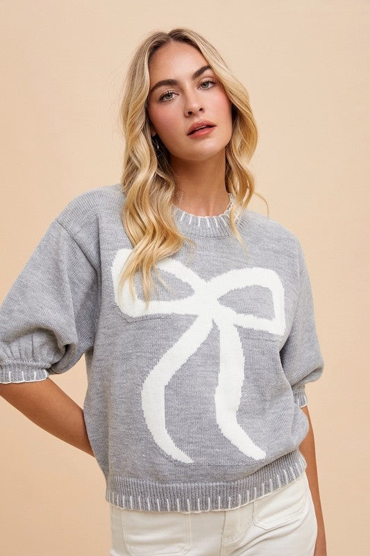 Sam Cozy Bow Blanket Stitch Detail Sweater Too