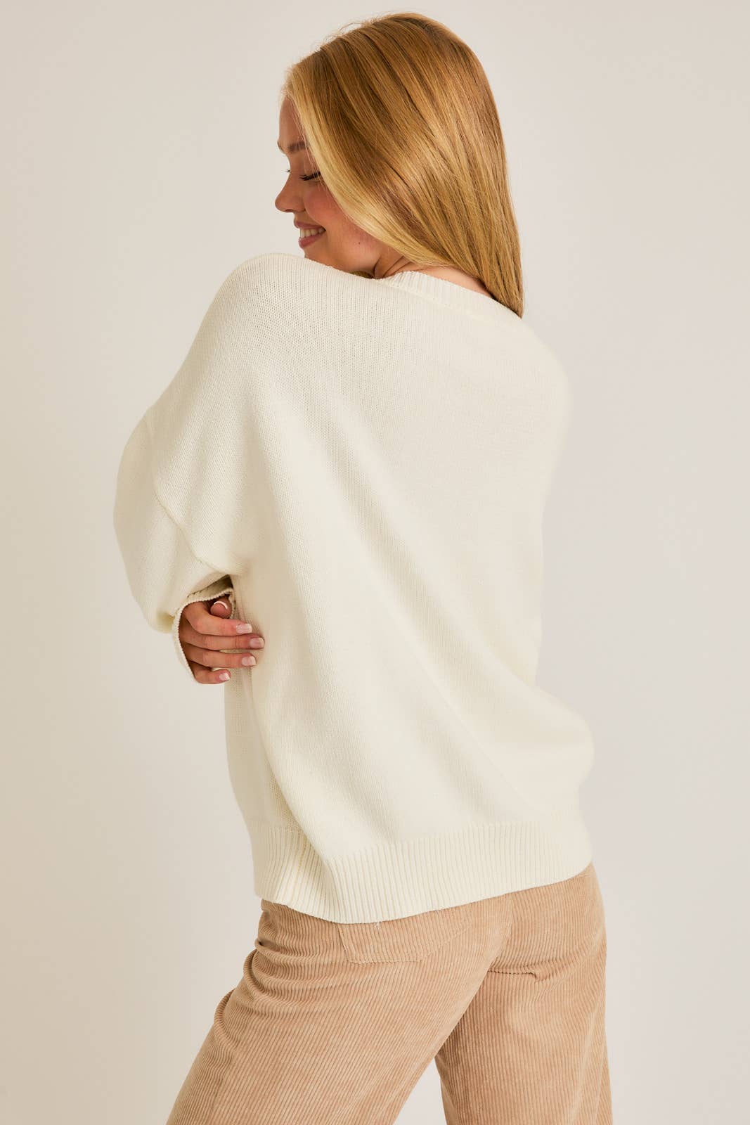 Beary Sweet Oversized Long Sleeve Crew Neck Teddy Bear Graphic Sweater