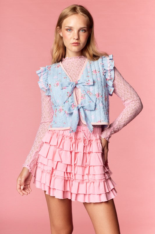 Pastel Rose Blue Ruffle Vest