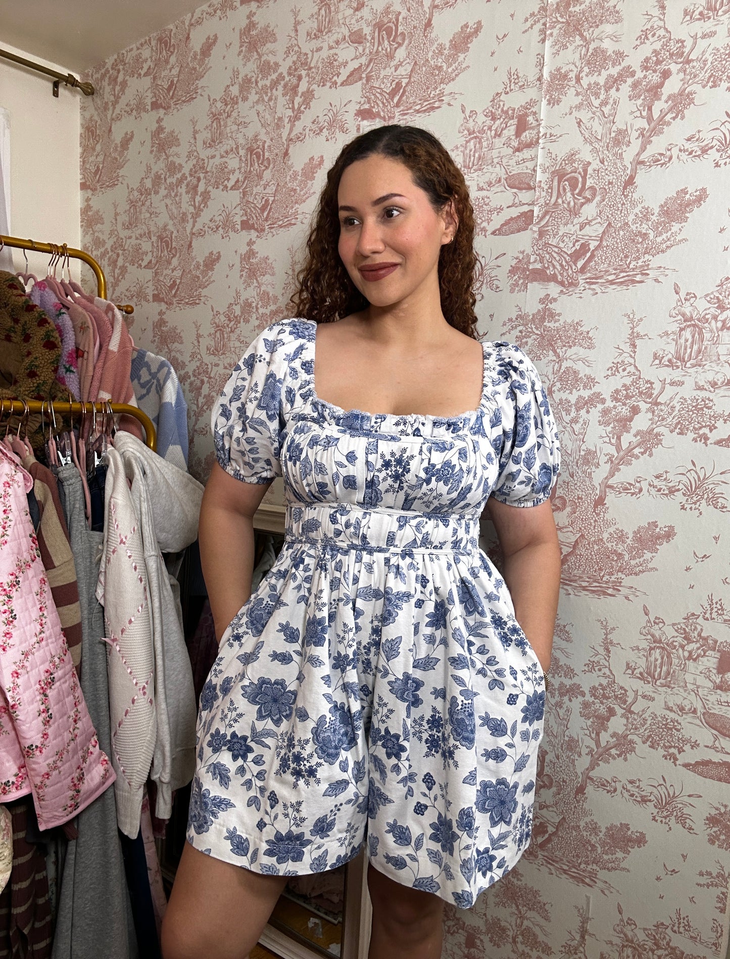 Oh My Blue Castle! Floral Cotton Short Sleeve Romper