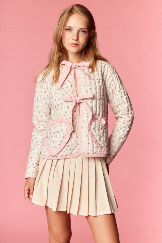 Floral Quilted Jacket With Heart Pockets