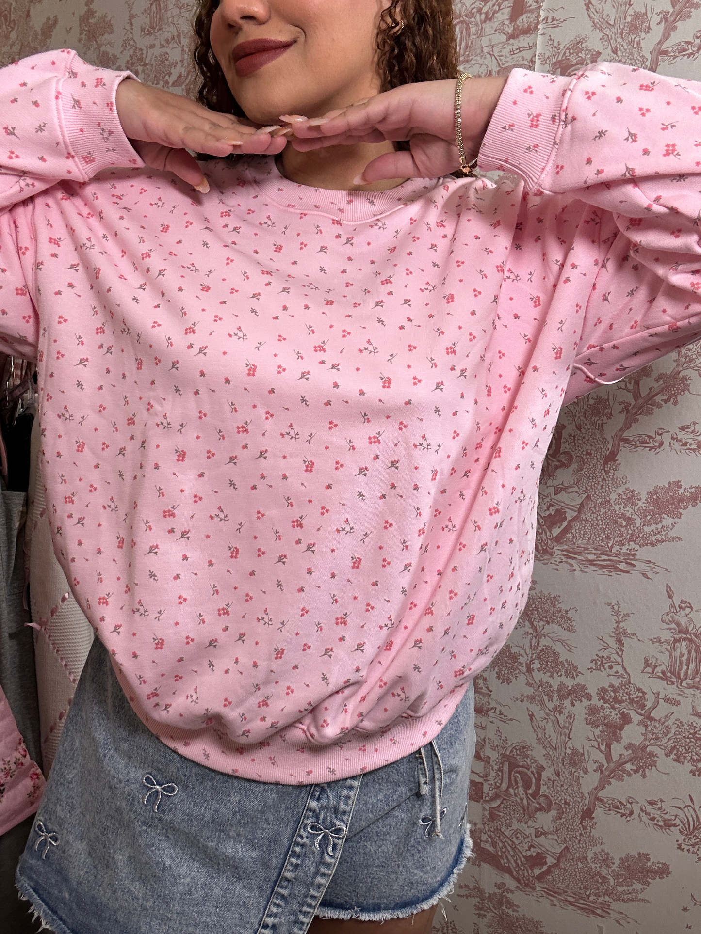 Ditsy Pink Palace Crew Neck Ditsy Floral Printed Oversized Sweatshirt