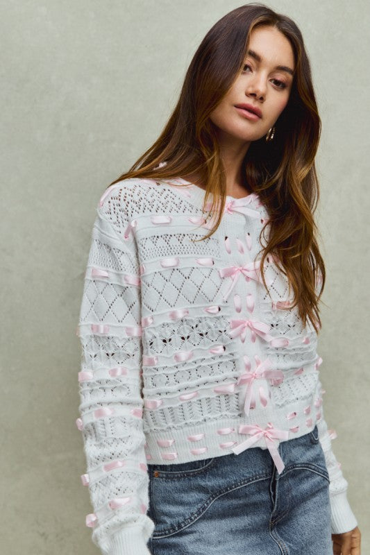 Satin Ribbon Cardigan Top