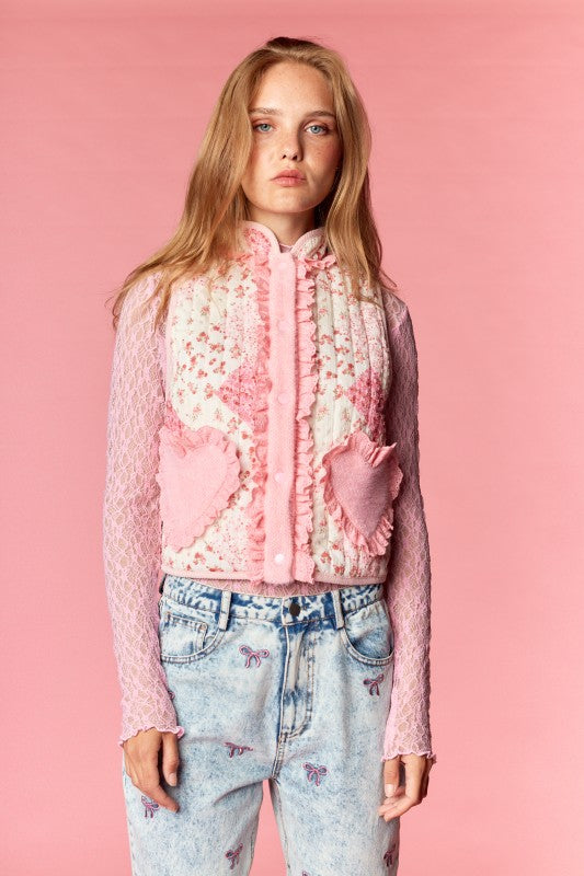 Quilted Floral Heart Pocket Vest