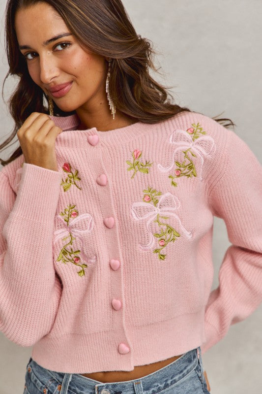 Floral Heart Button Sweater Cardigan