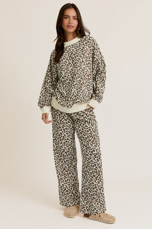 Cheetah girlies loungewear with embroidery oversized set