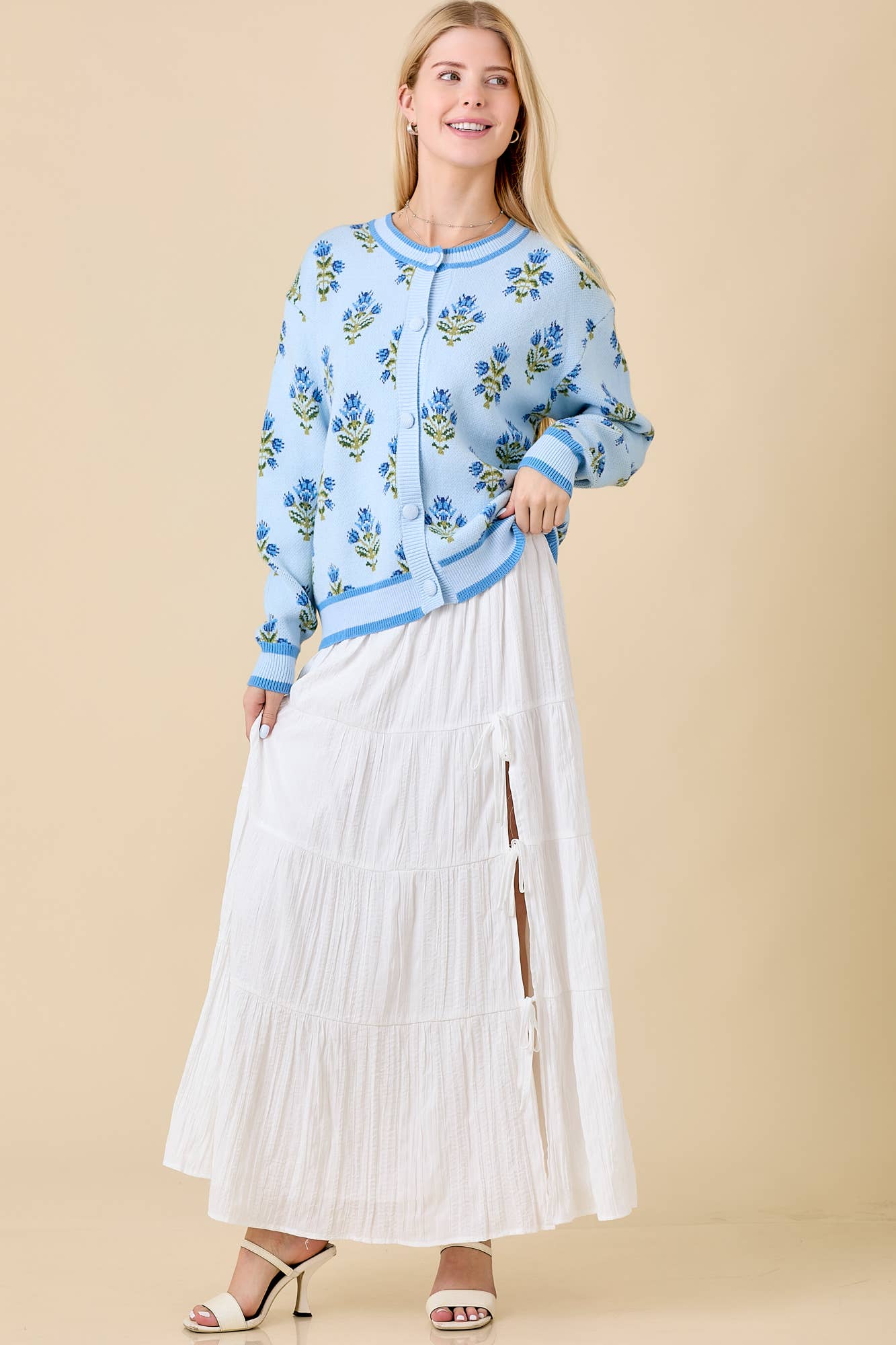 Flower Empire Floral Jacquard Sweater Knit Cardigan