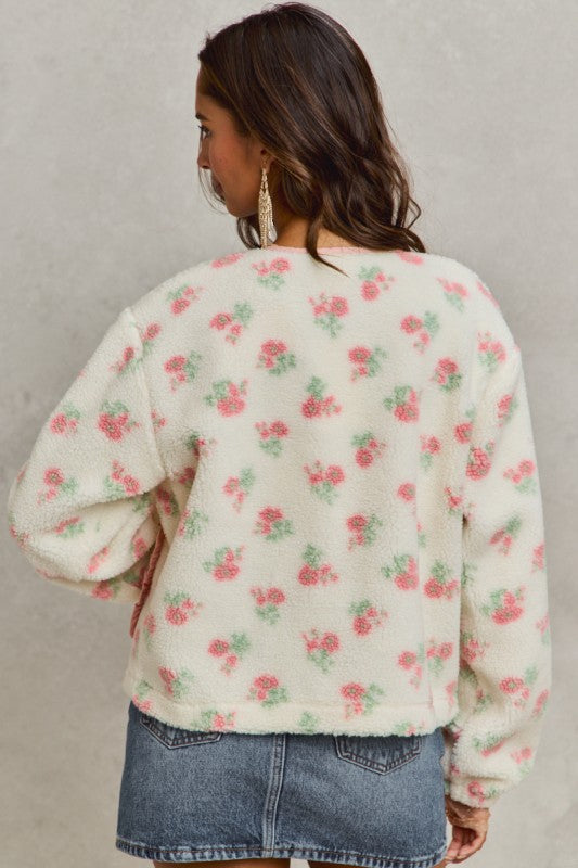 Floral Faux Fur Sherpa Jacket