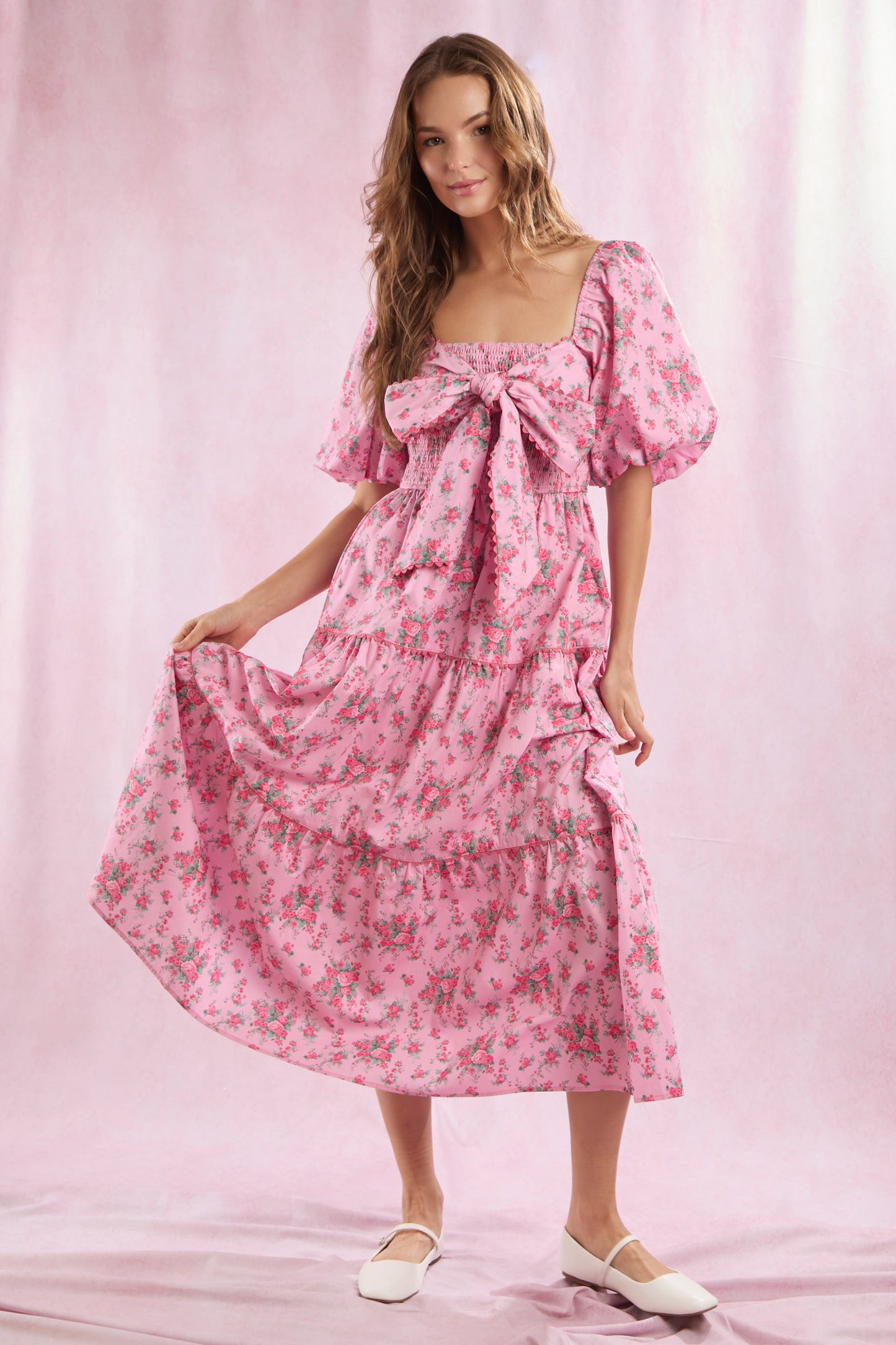 Pink Floral Midi Dress Pre Order