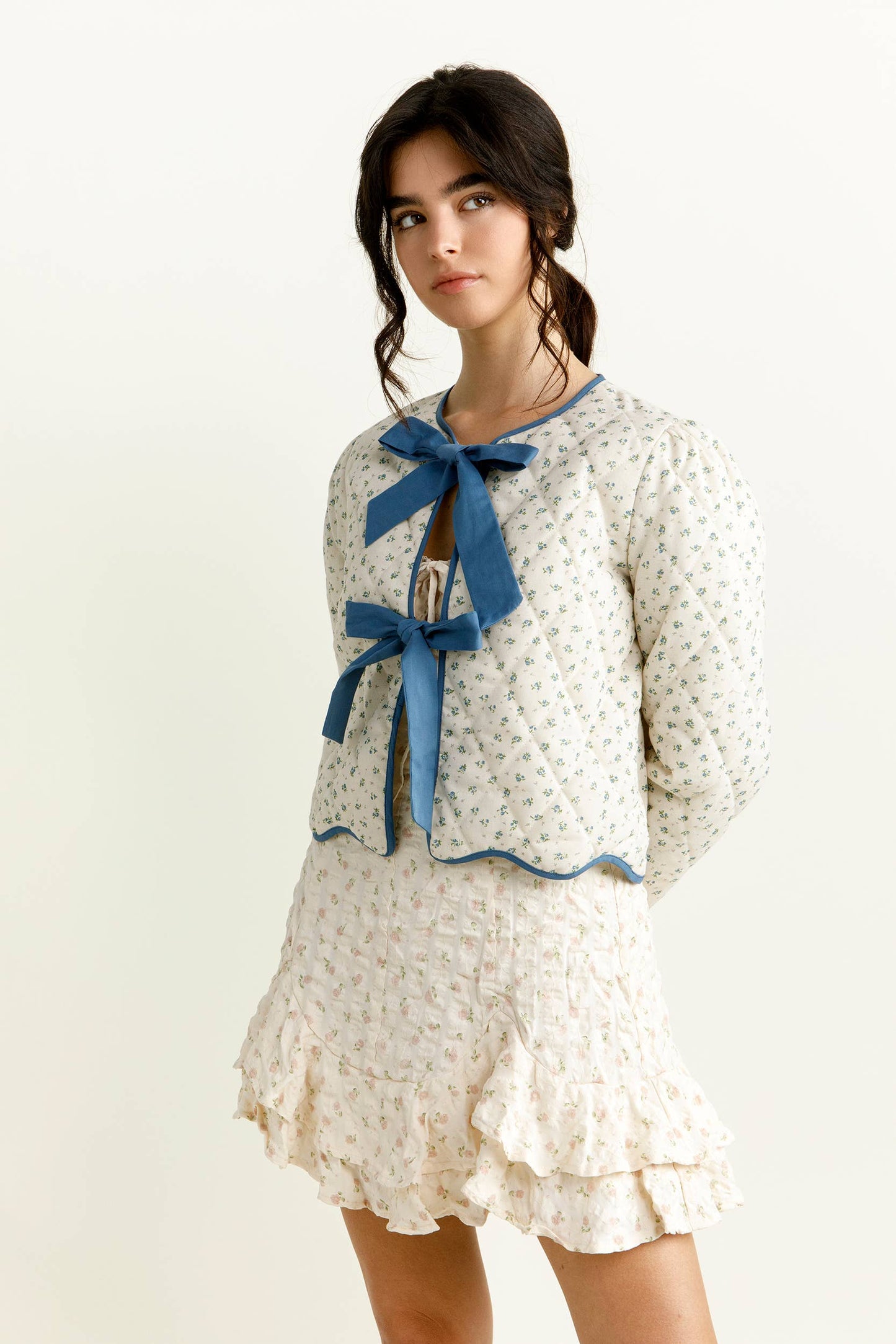 Dear Mia Floral Quilted Bow Jacket