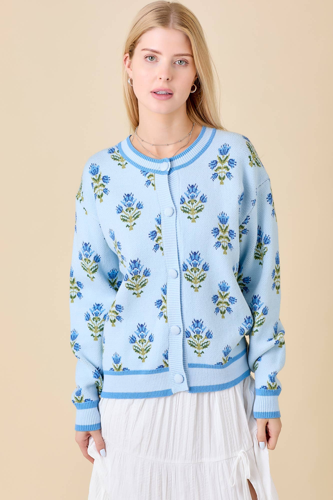 Flower Empire Floral Jacquard Sweater Knit Cardigan