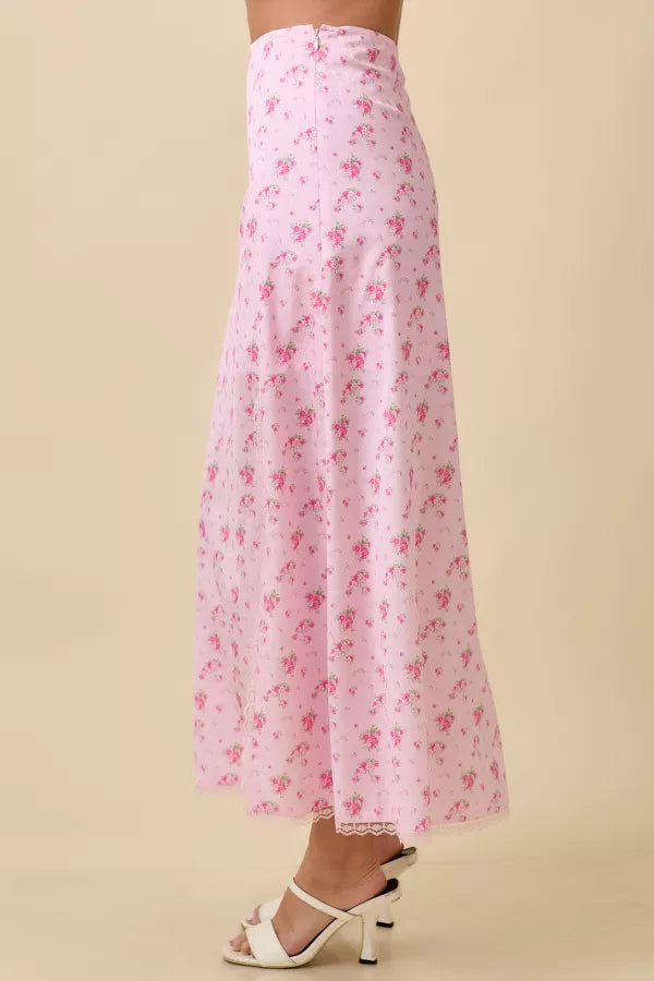 Spinkess Satin Floral Midi Skirt