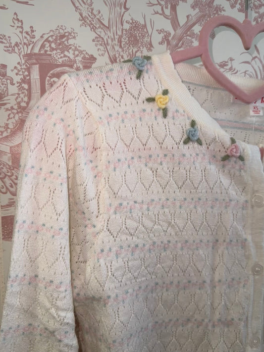 Aurelia Cream Pointelle Knit Floral Cardigan