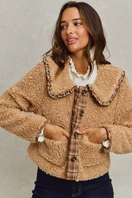 Sherpa Jacket With Ruffled Collar