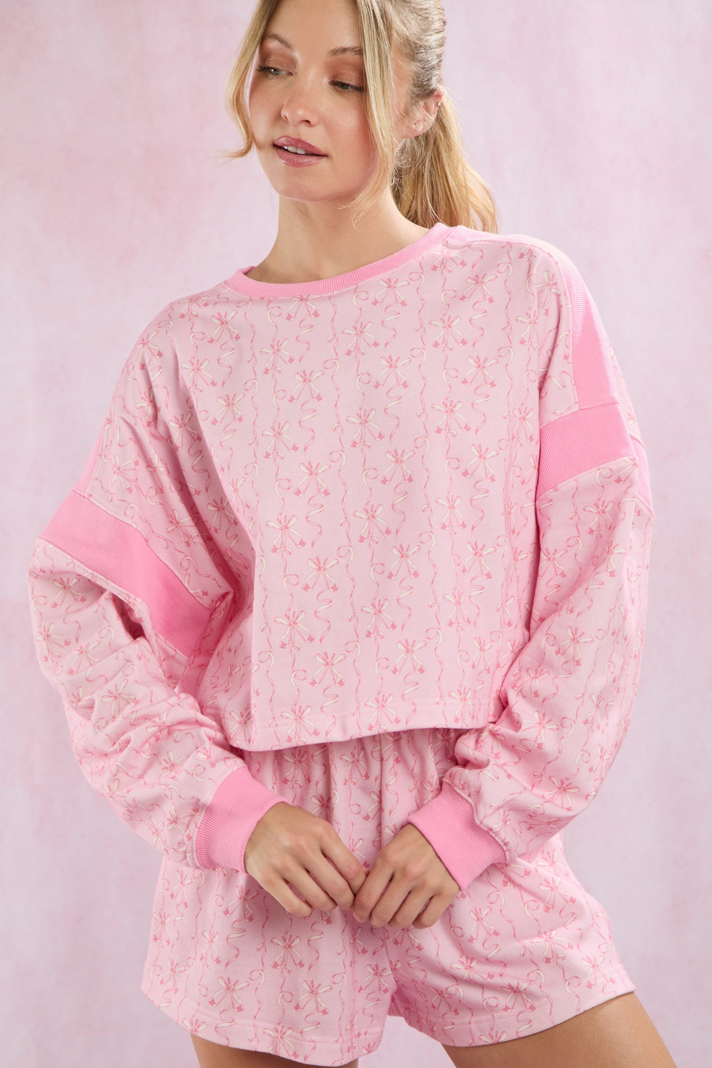Pretty In Pink Cotton Blend Oversized Golf Theme Printed Set