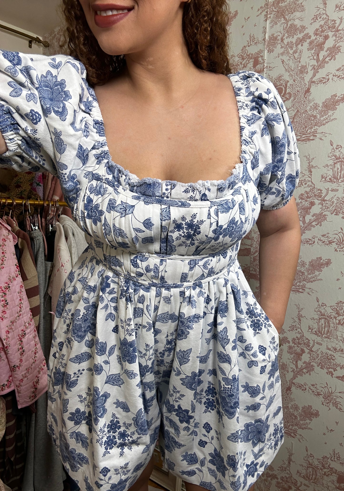 Oh My Blue Castle! Floral Cotton Short Sleeve Romper