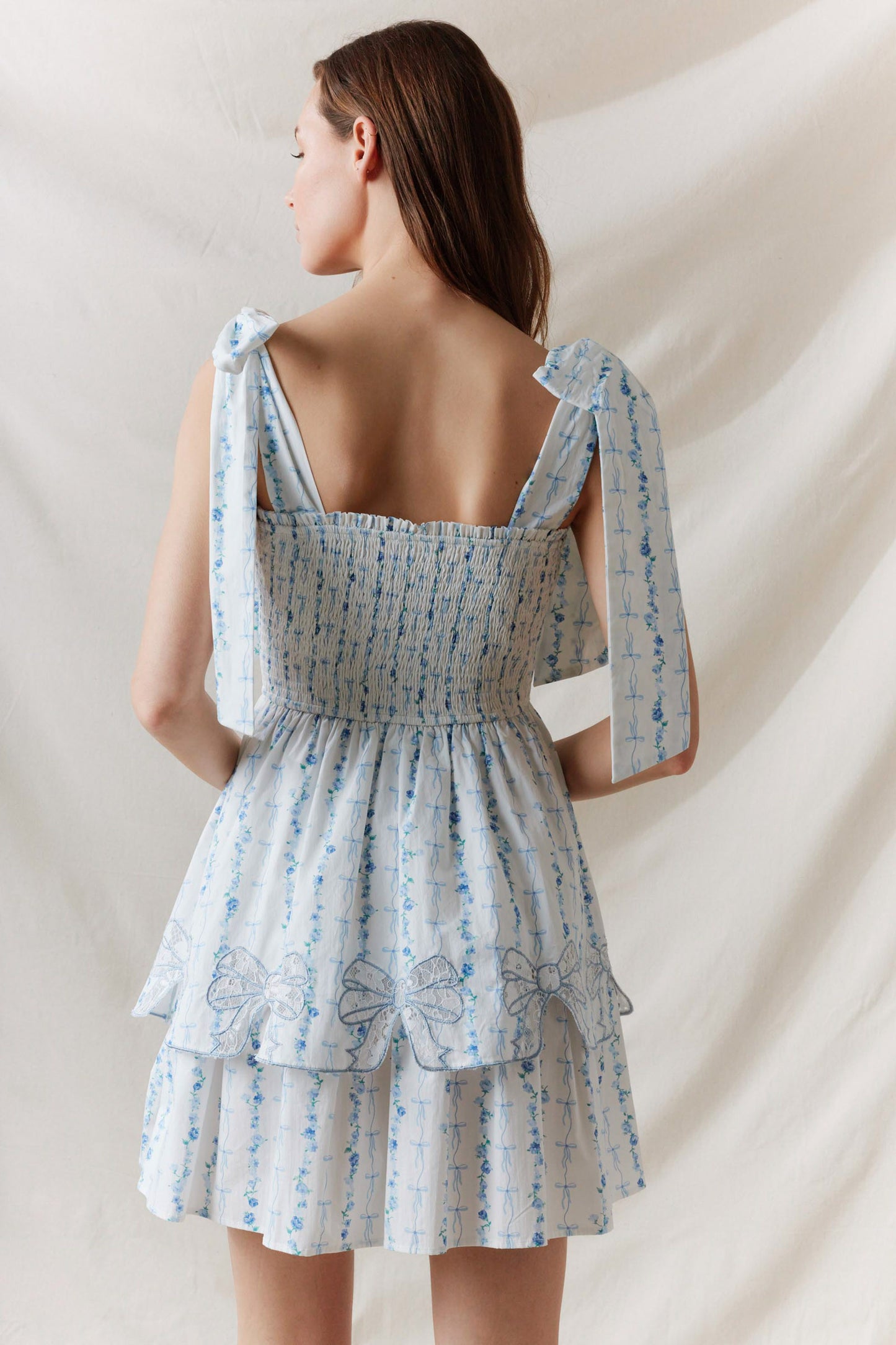 Pre Order Floral Bows Blue Mini Dress