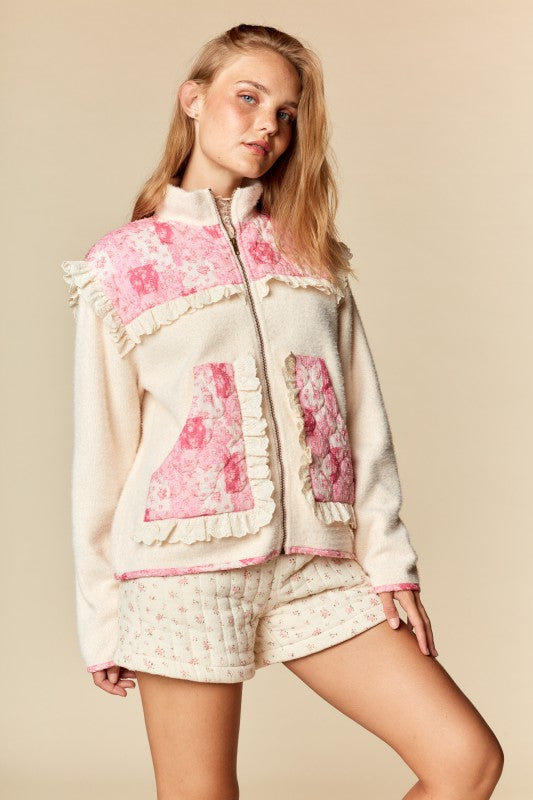 Patchwork Ruffle Fleece Jacket