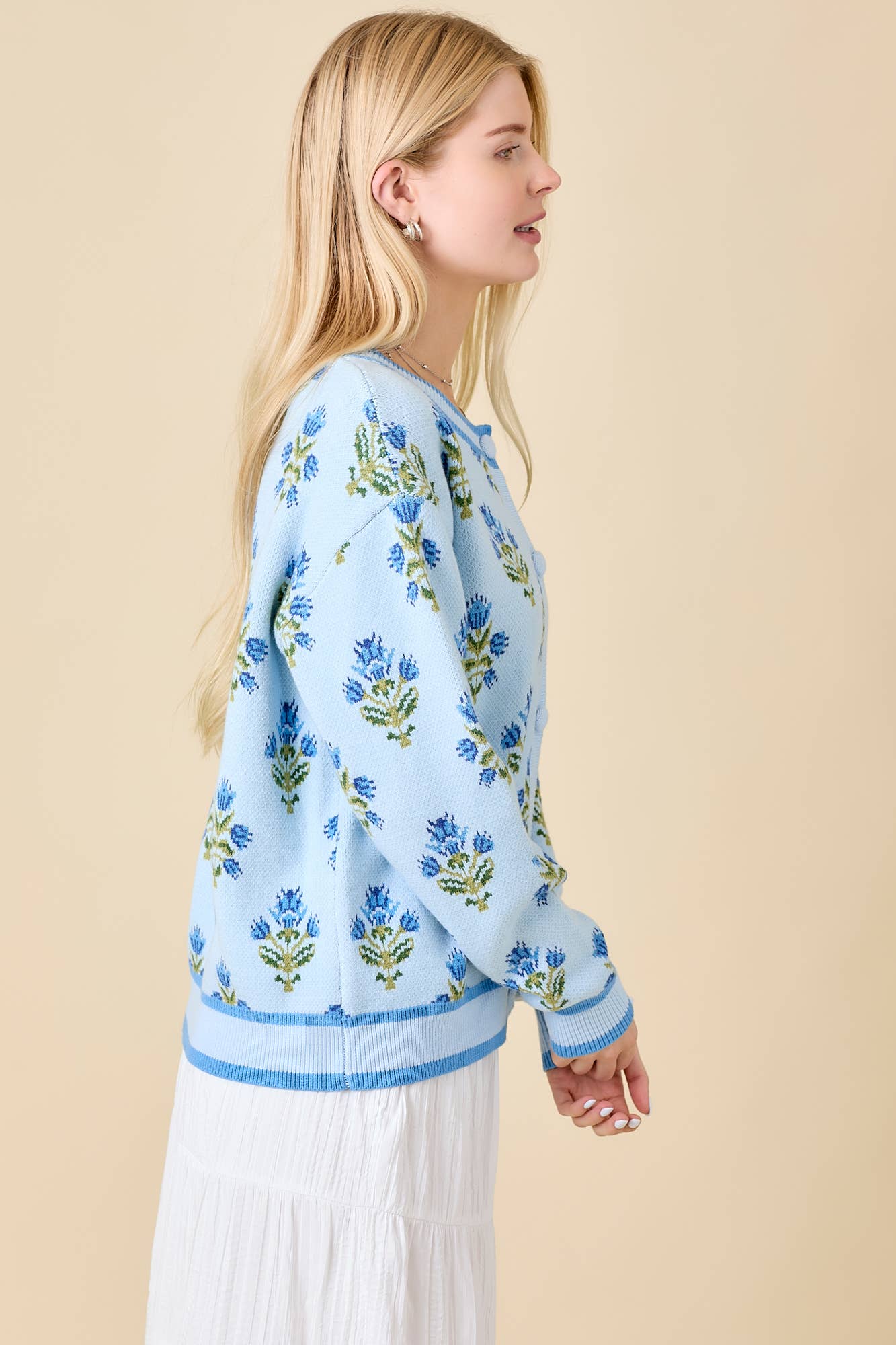 Flower Empire Floral Jacquard Sweater Knit Cardigan