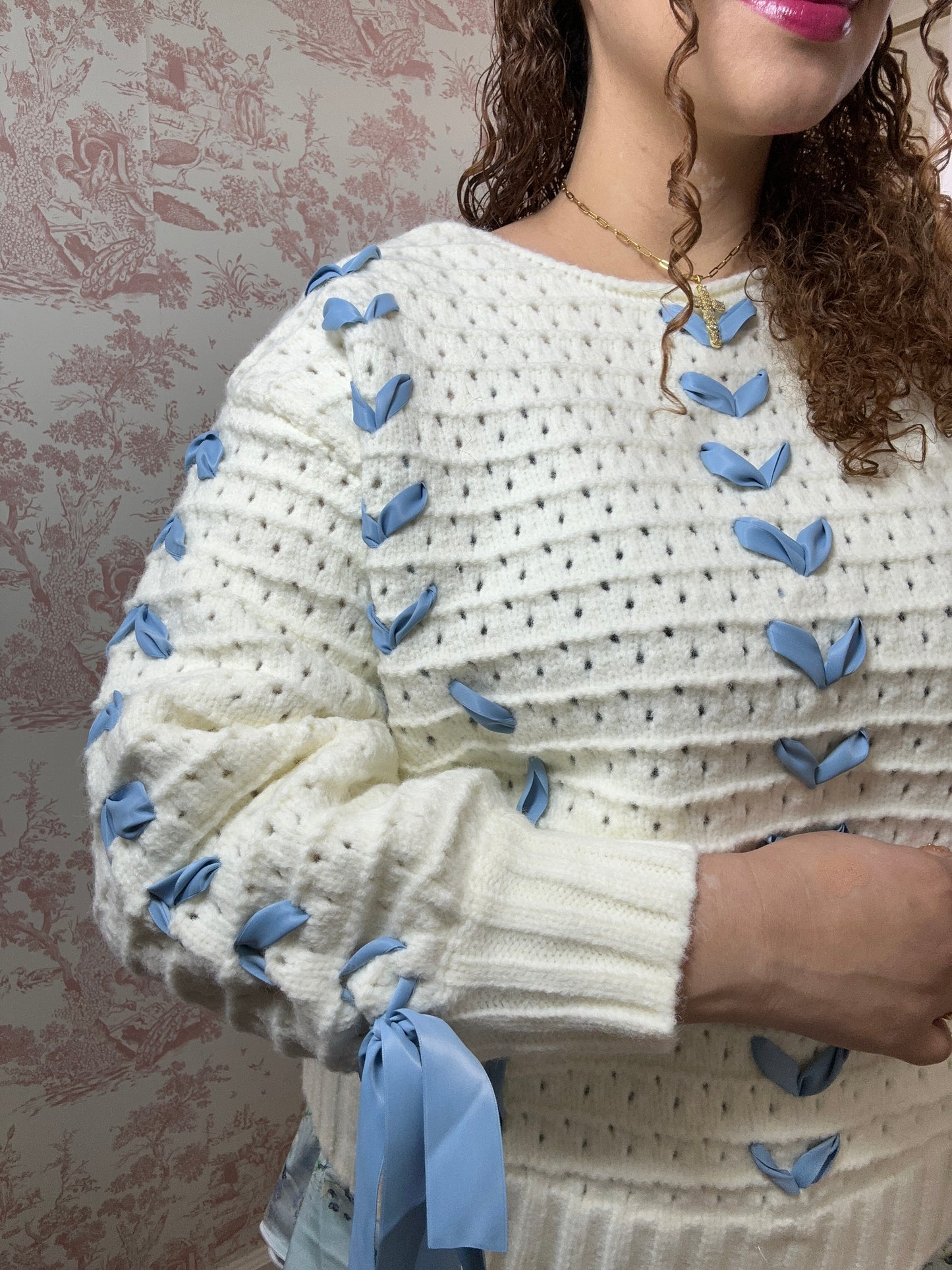 City Blossoms Woven Satin Oversized Sweater