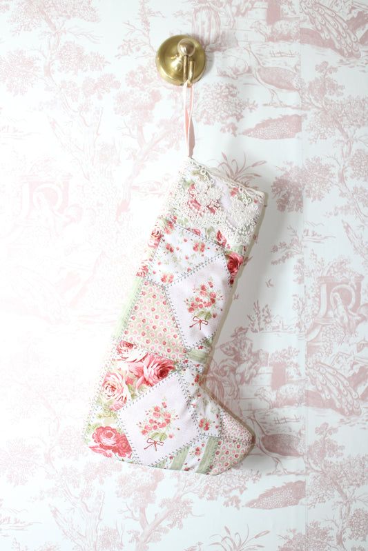 Grandma Memories Handmade Patchwork Stocking With Lace