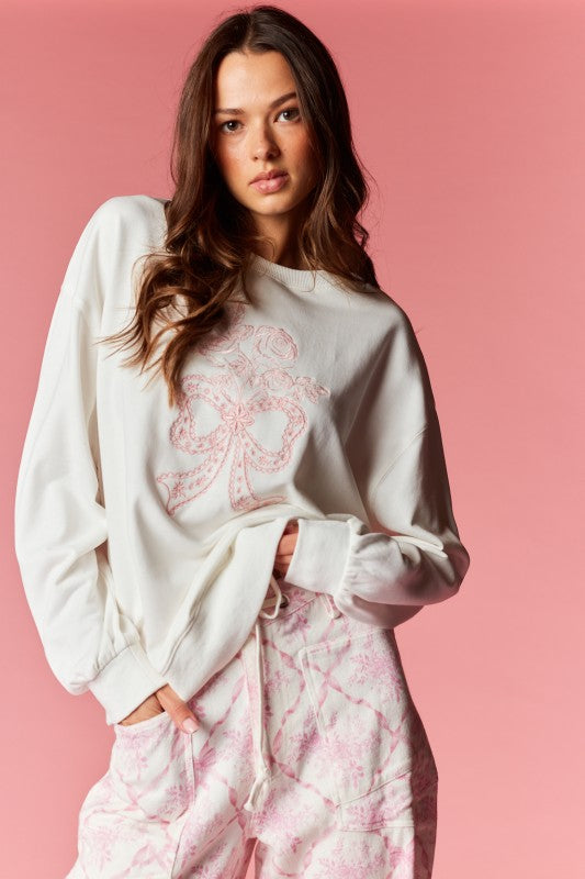 Ribbon Lurex Embroidery Sweater Ivory