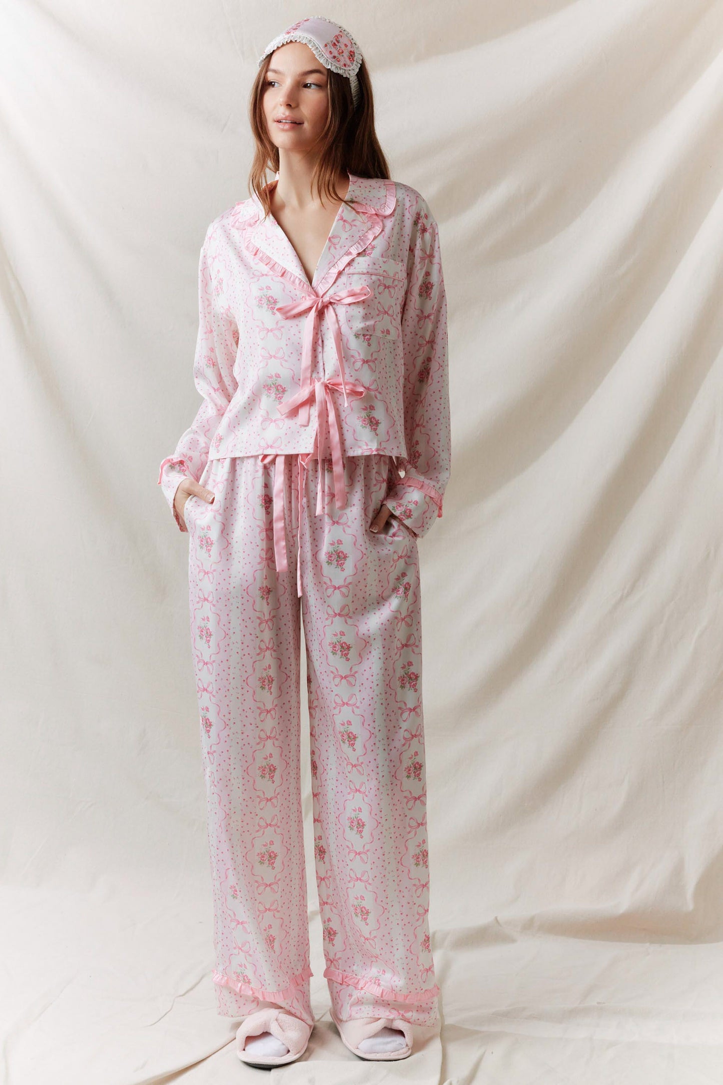 Pink Bows Satin Pajama Set Pre Order