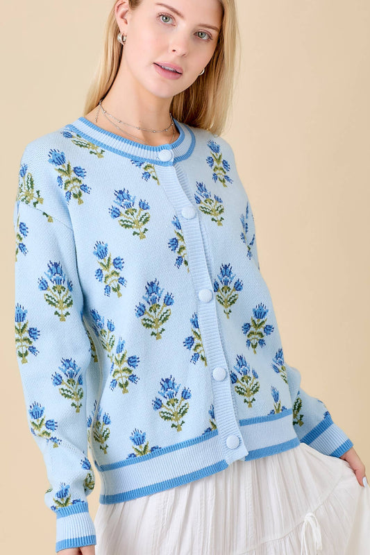 Flower Empire Floral Jacquard Sweater Knit Cardigan